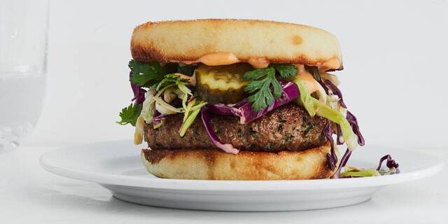 Sesame Pork Burgers with Sweet and Spicy Slaw