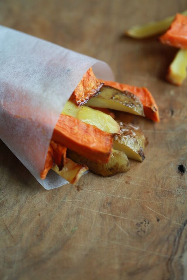 homemade french fries & sweet potato fries (oven)