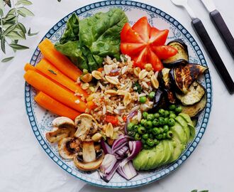 Vegan Buddha Plate with Teriyaki and Peanut Rice