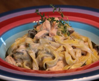 Laxpasta med svamp och parmesan