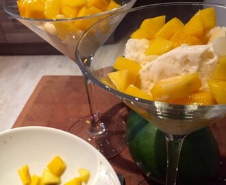 Lime marinerad mango med vit choklad o vaniljglass