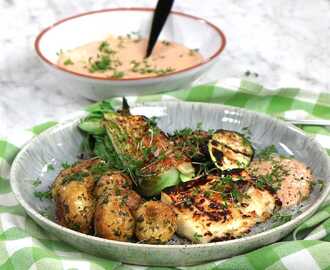 Grillade bbq-grönsaker med halloumi