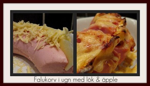 Falukorv i ugn med äpple & lök