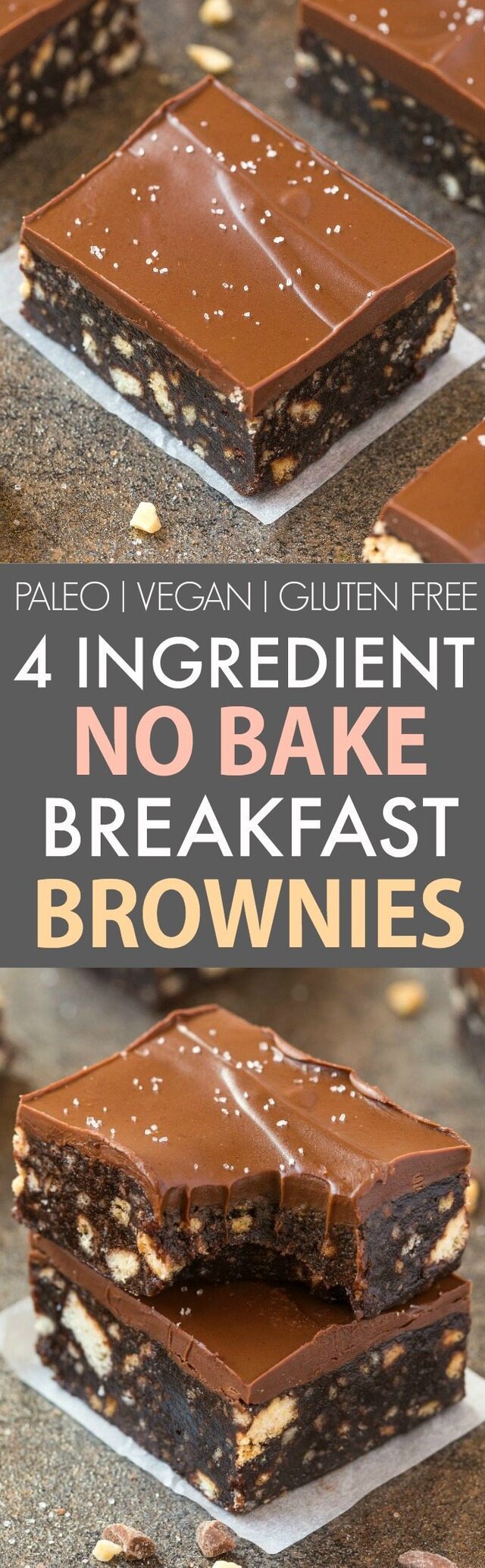 4 Ingredient No Bake Flourless Breakfast Brownies (Paleo, Vegan, Gluten Free)