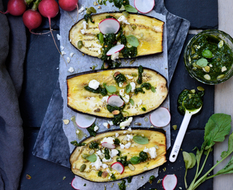 Grillad aubergine med pesto och fetaost