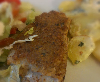 Fisk med nötpanering & supergod potatisgratäng med spenat och feta