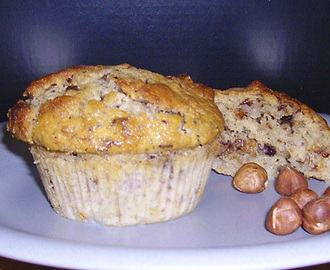 Choklad, banan & rostade hasselnötsmuffins