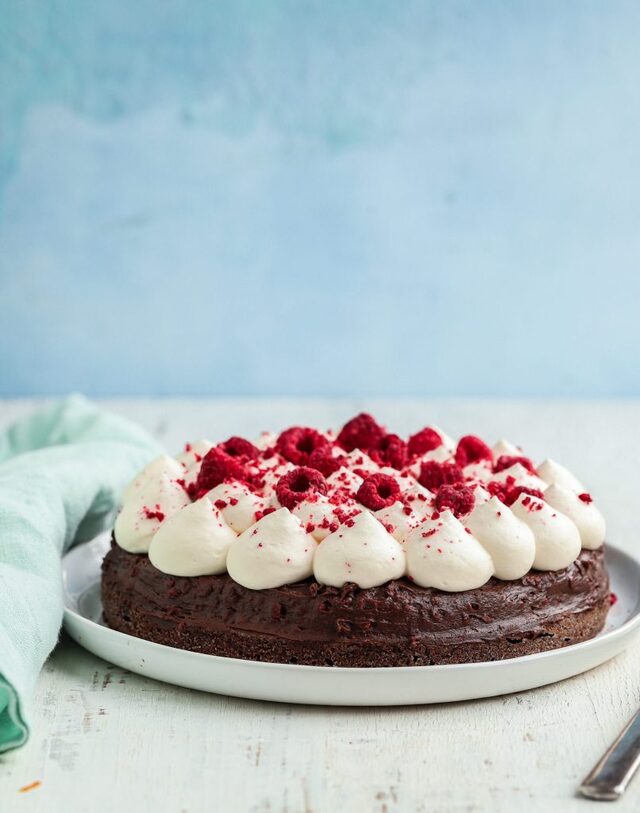 Kladdkaka med choklad och hallon