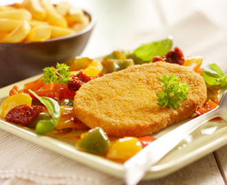 Schnitzel med grillade grönsaker