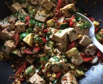 Tofu med rostad majs och chilibeanpaste