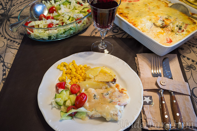 Kycklinggratäng med smak av dijon, basilika och vitlök!