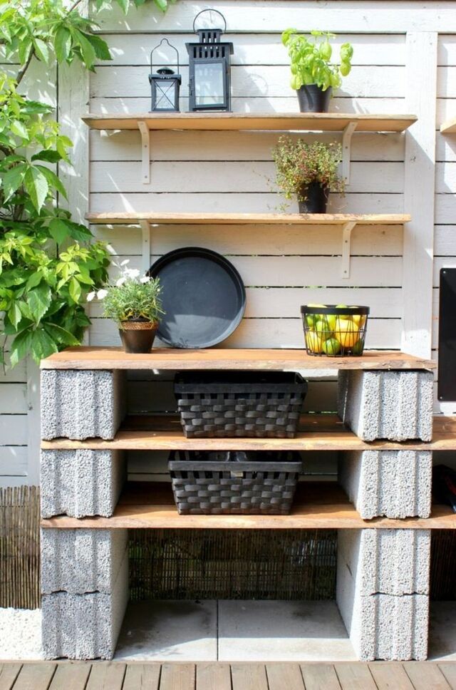 DIY Kesäkeittiö terassille - Checklistbyblond | Cinder block furniture, Diy patio, Backyard decor