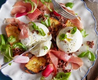 Tryffelburrata med parmaskinka och olivdressing