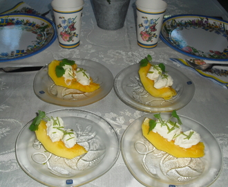 Papaya eller Mango med mascarpone och lime